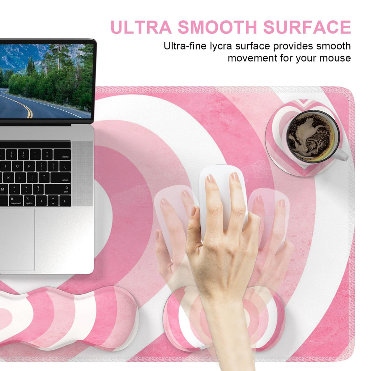 iLeadon Desk Mat Set, Pink Heart Mouse Pad and Keyboard Wrist Rest