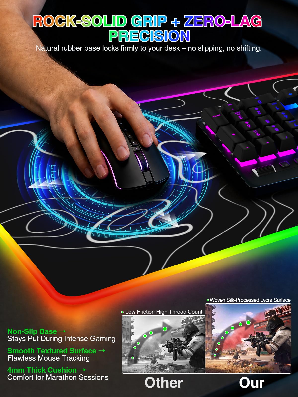 RGB Mouse Pad with Foldable Phone Stand Wireless Charger, 31.5"x11.8" XL Gaming Mousepad Large Desk