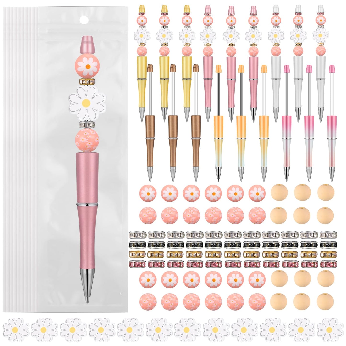 Colarr 197 Pcs Beadable Pens DIY Pen Making Kit, Cute Daisy