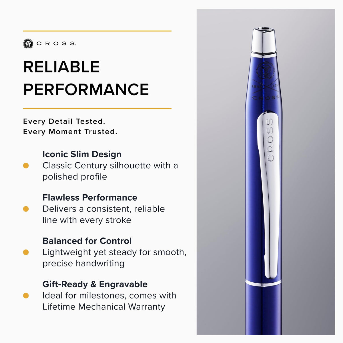 Cross Classic Century Translucent Blue Lacquer Ballpoint Pen, Black Ink