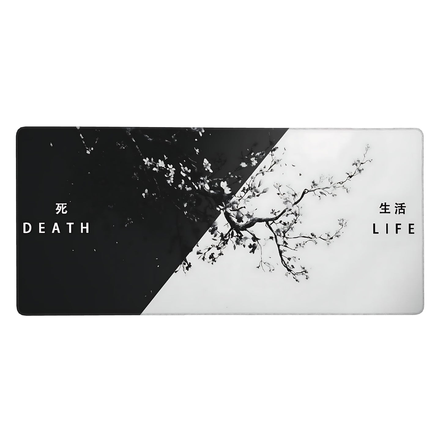 Floral Aesthetic Cherry Blossom Gaming Mouse Pad, Black White Japanese Desk Mat with Anti-Slip Base