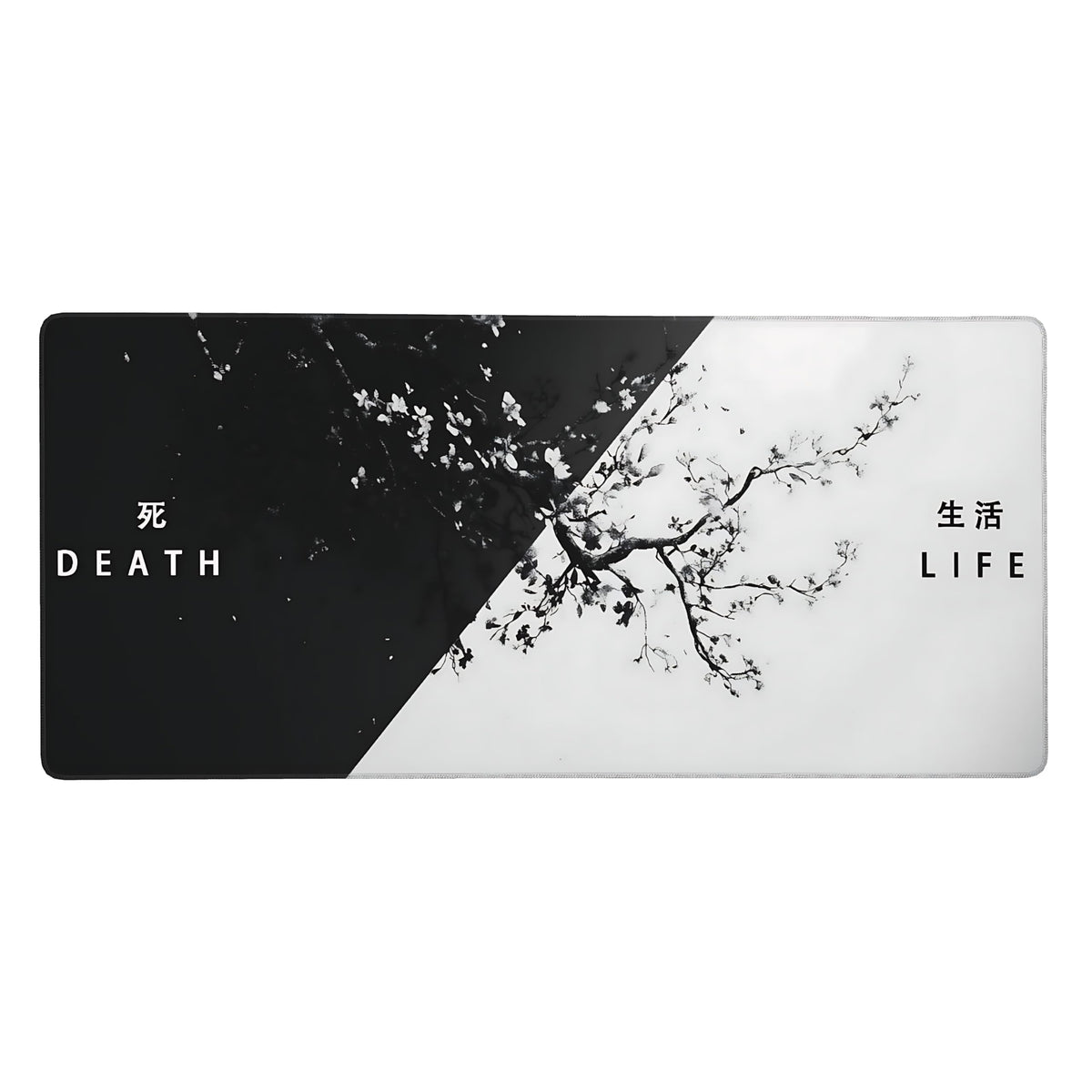 Floral Aesthetic Cherry Blossom Gaming Mouse Pad, Black White Japanese Desk Mat with Anti-Slip Base