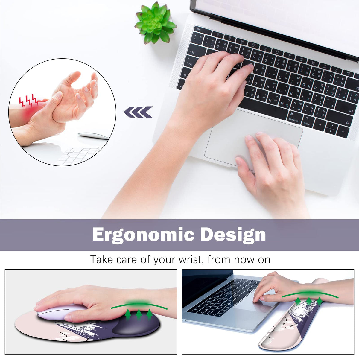 ARTSO Large Mouse Pad Set Ergonomic Keyboard Wrist Rest Support, Memory Foam Gel Wrist Pad