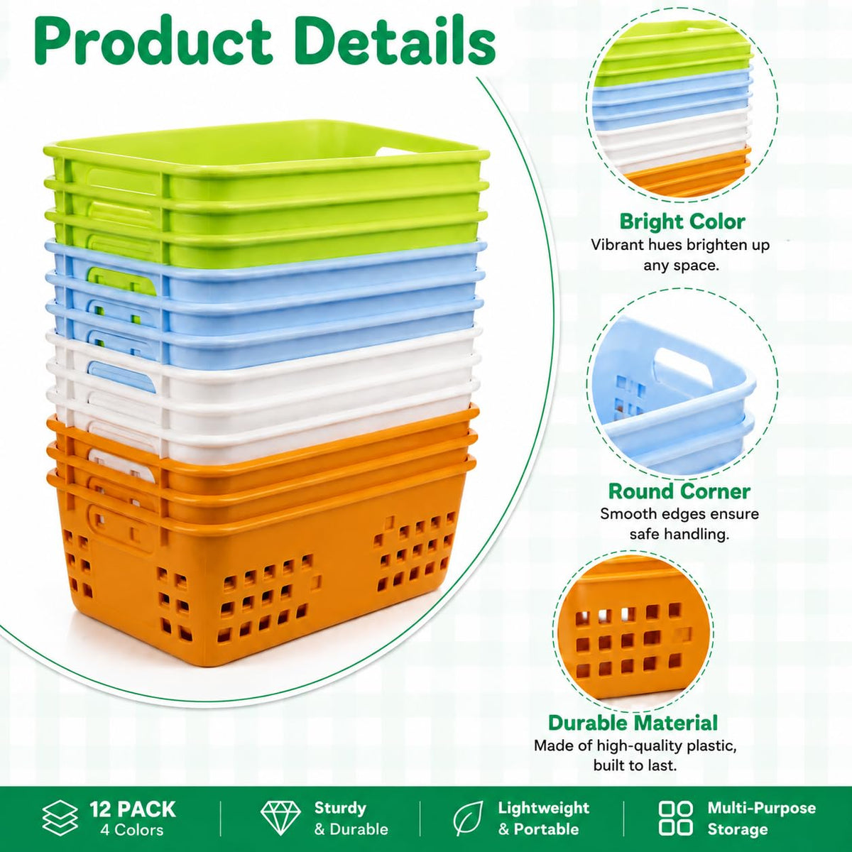 Jucoan 12 Pack Classroom Storage Baskets, Colorful Small Plastic Organizer Basket Bin, Pen Pencil