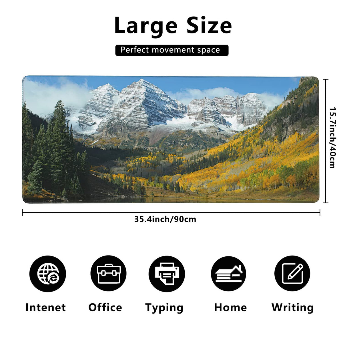 Maroon Bells Peaks and Golden Aspens Extended Gaming Mouse Pad Large Desk Mat with Non-Slip Rubber