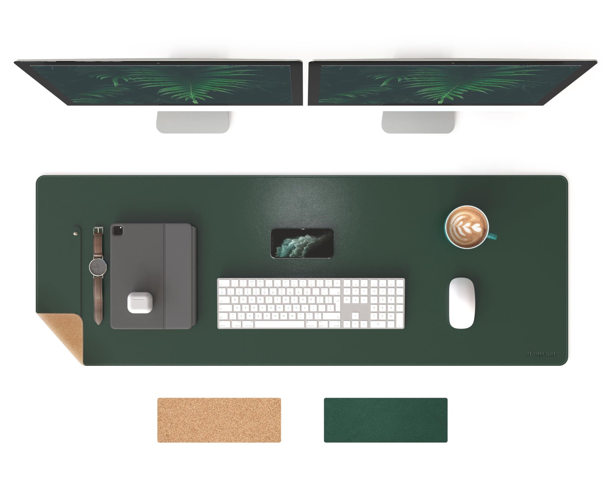 RENMTURE Dual-Sided Mouse Pad, Natural Cork & PU Leather Large Desk Pad for Office and Home Work
