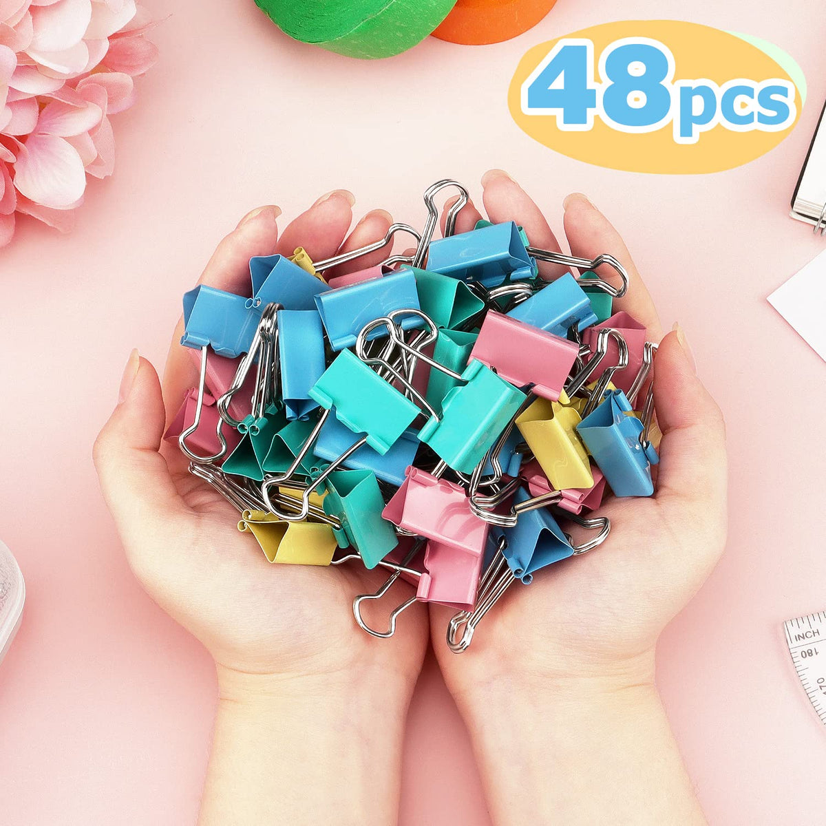 ZZTX 48 Pack Small Binder Clips 1.0 Inches Assorted Colors