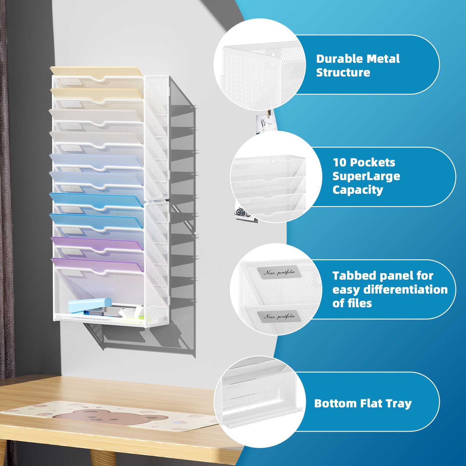 Marbrasse Wall File Holder 11-Tier Hanging Wall File Organizer, for Papers, Files Clipboard &