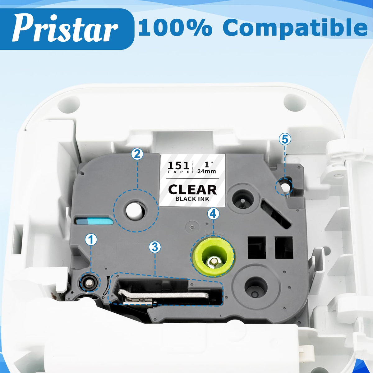 Pristar TZe-151 Clear Label Tape 24mm 0.94 Laminated TZ Tape TZe151