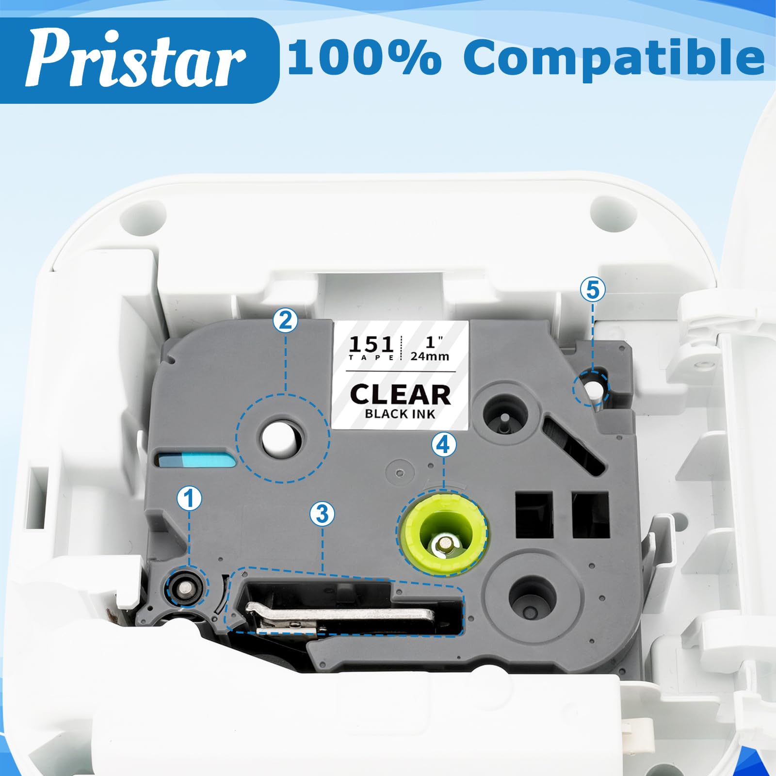Pristar TZe-151 Clear Label Tape 24mm 0.94 Laminated TZ Tape TZe151