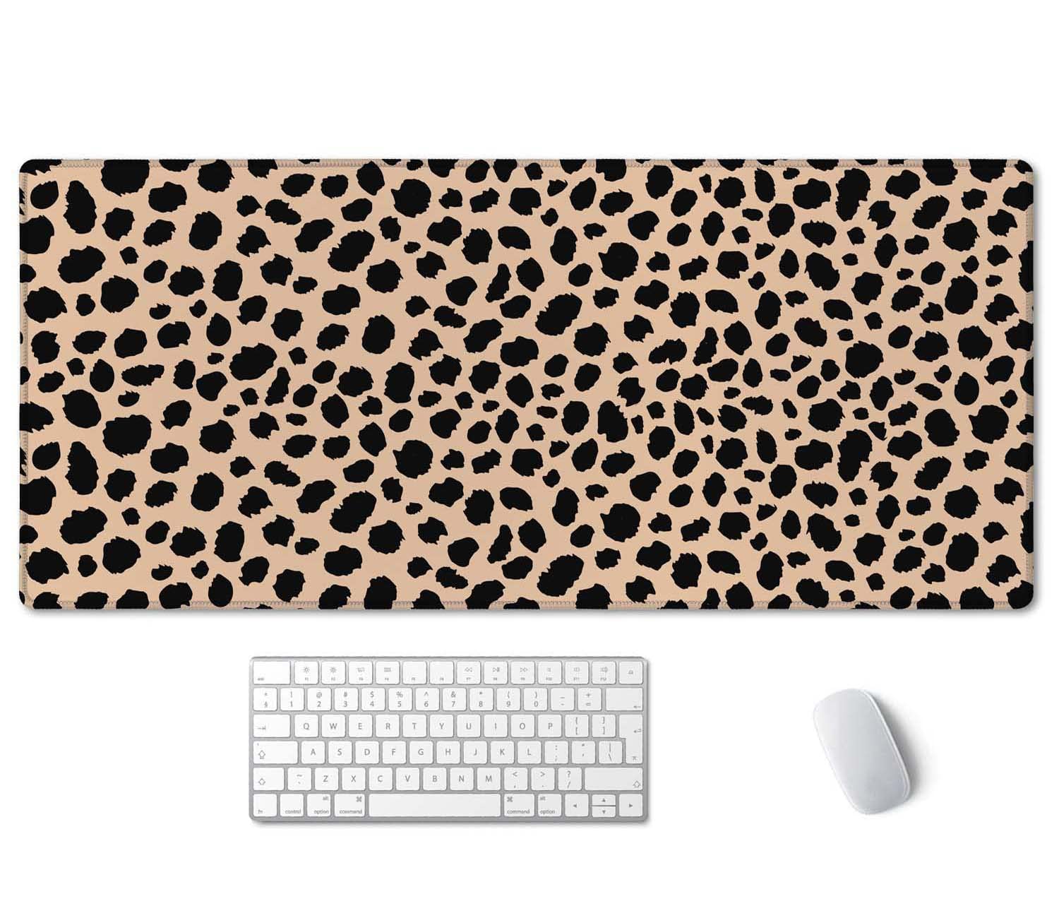 SSOIU Leopard Print Cute Desk Mat, Extra Large Non-Slip Rubber Mousepad - 35.5x15.7 in, Extended