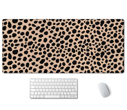 SSOIU Leopard Print Cute Desk Mat, Extra Large Non-Slip Rubber Mousepad - 35.5x15.7 in, Extended