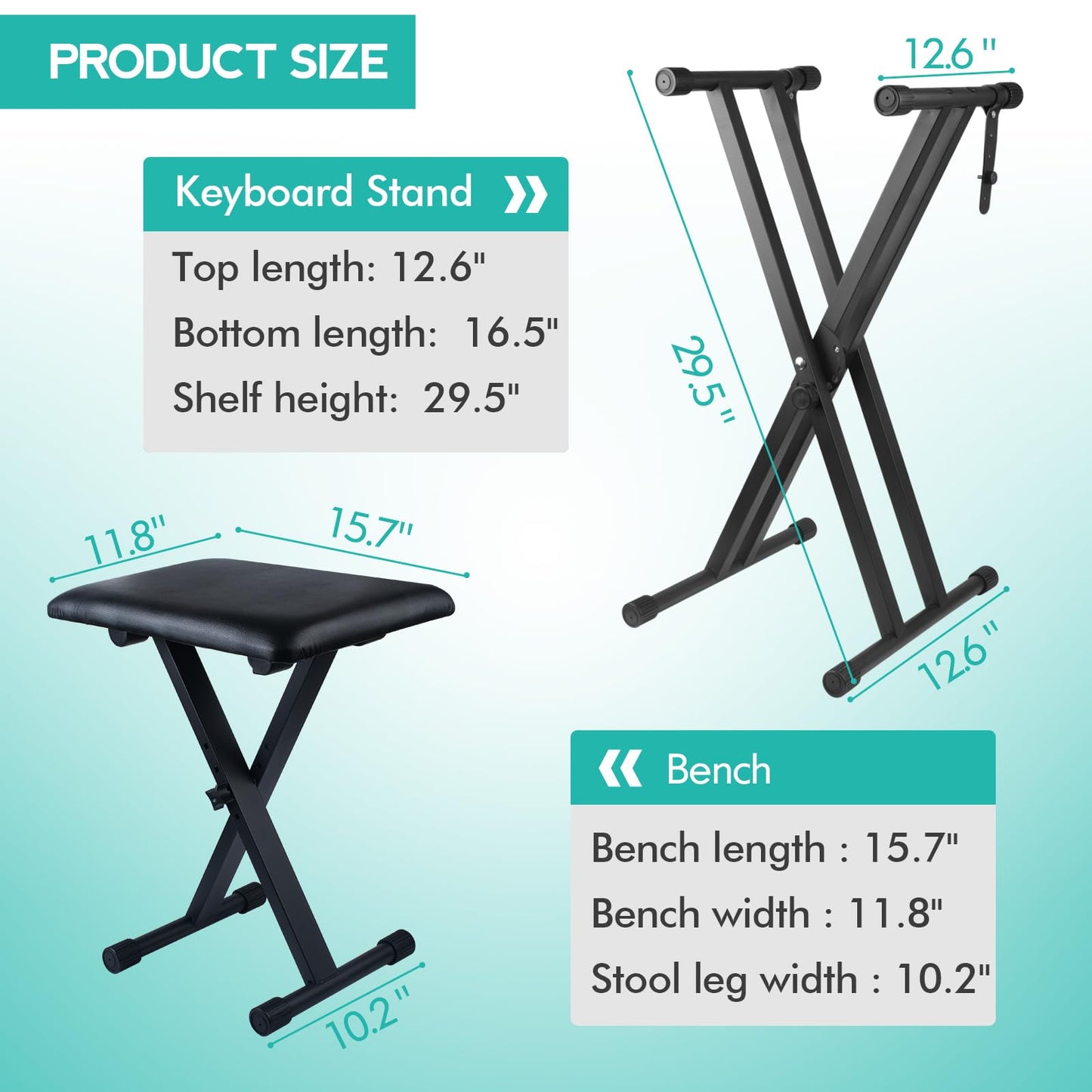 Bazayona Keyboard Stand Piano Bench Set, Double X Adjustable Keyboard Stand Piano Stand with