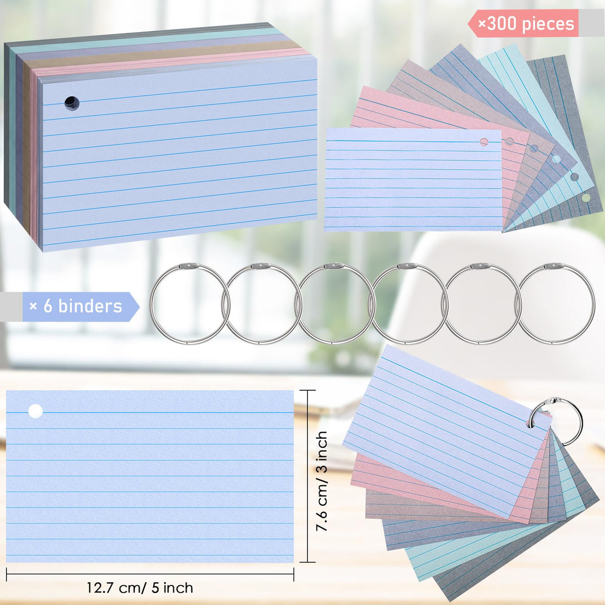 Epakh 300 Pcs Index Cards with Rings, 3 x 5 Inch, Vintage Color