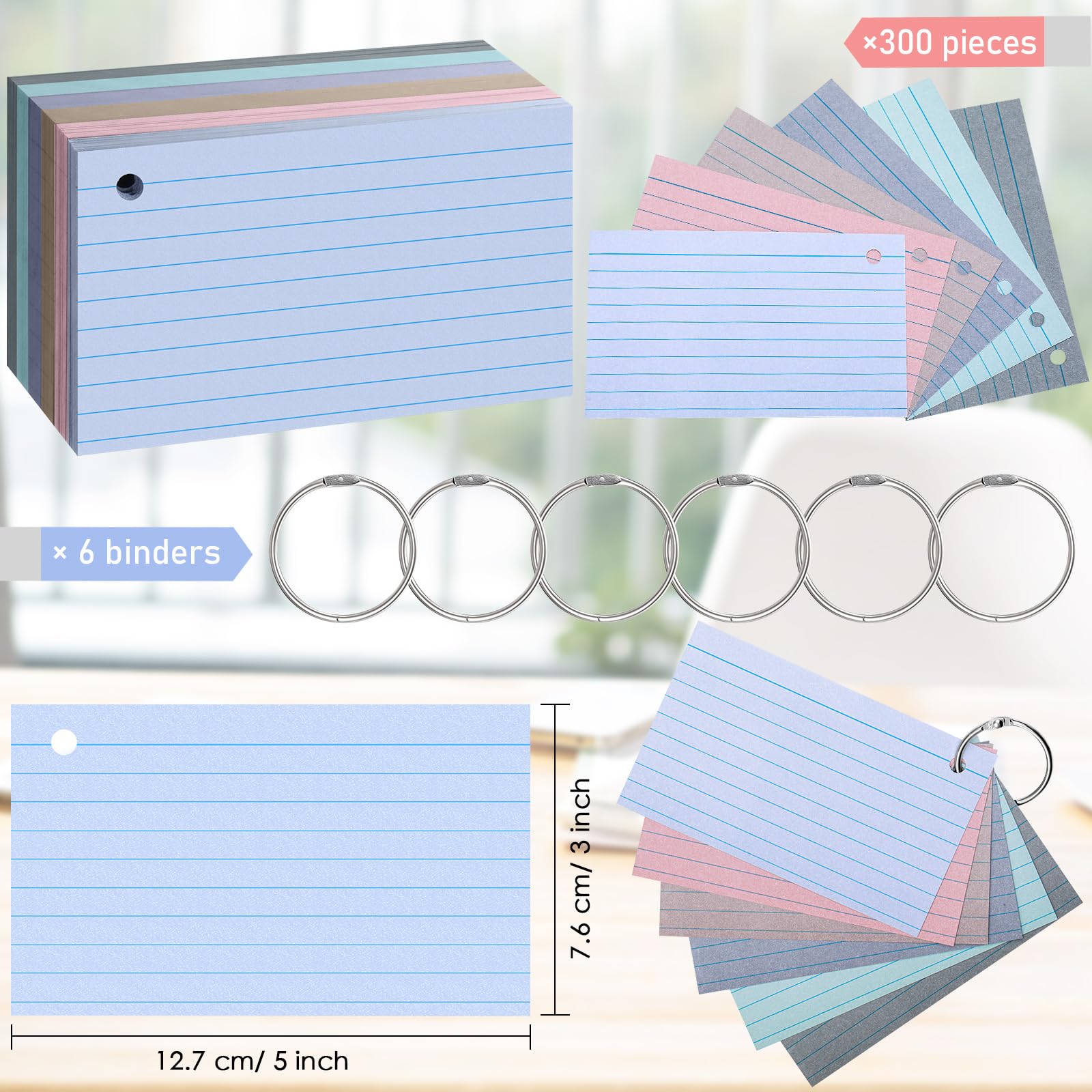 Epakh 300 Pcs Index Cards with Rings, 3 x 5 Inch, Vintage Color