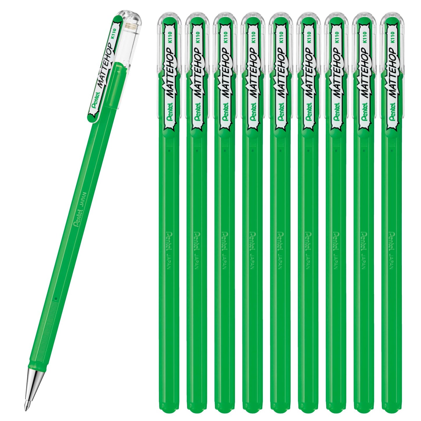 Pentel Color Ballpoint Pen, Matte Hop, Green, 10 Count K110-VD