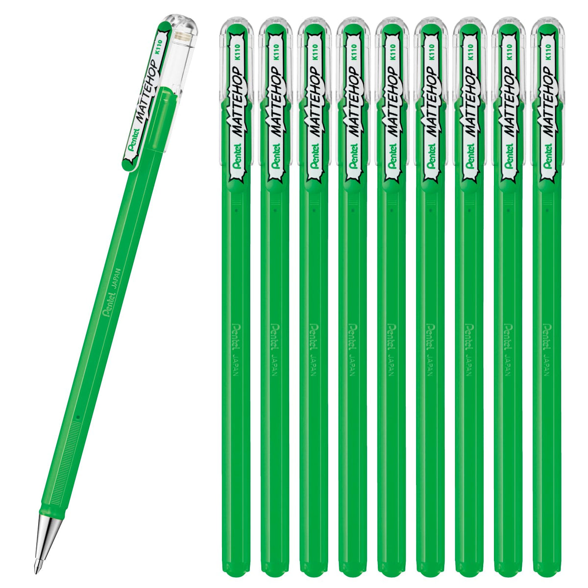 Pentel Color Ballpoint Pen, Matte Hop, Green, 10 Count K110-VD