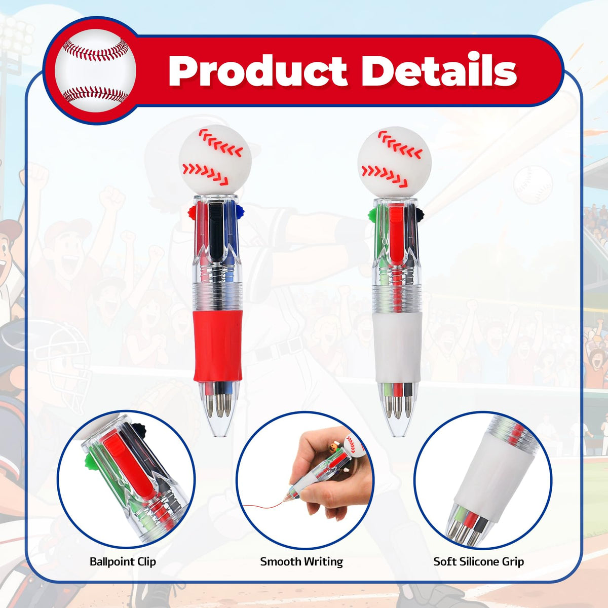 Zhirlyn Baseball Party Favors baseball Pens Multicolor Pen in One Cute Fun 4-in-1 Pens Bulk Cool