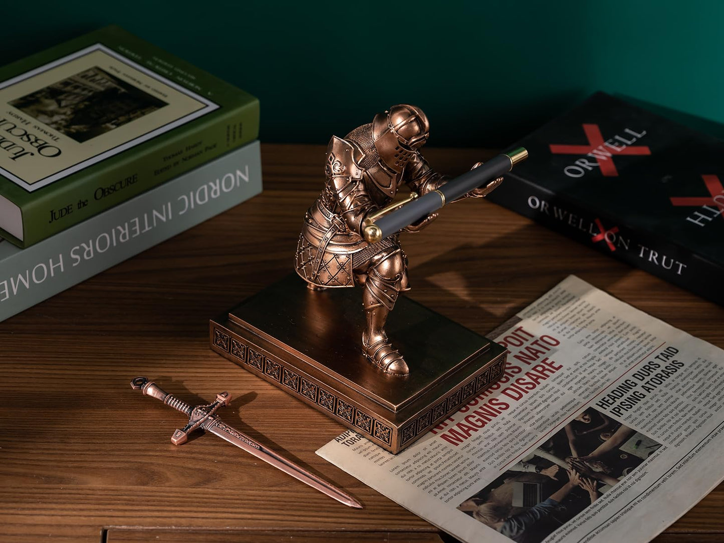 King's Guard Knight Pen Holder with a Letter Opener Desk Organizers Copper