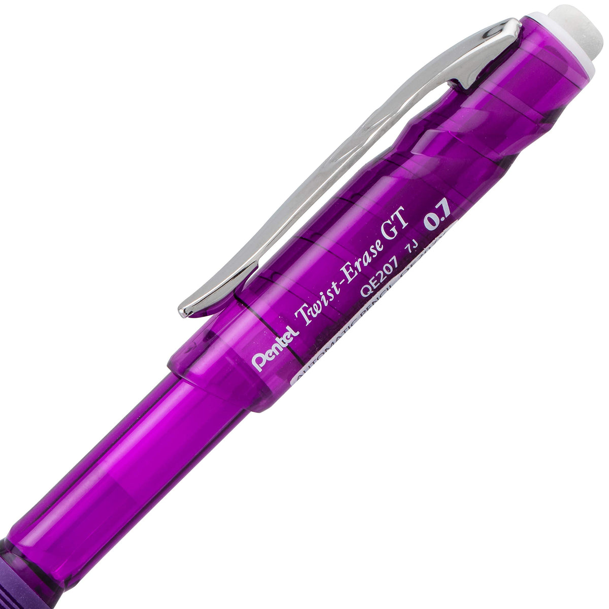 Pentel Twist-Erase GT, (0.7mm), Mechanical Pencil Transparent Violet, Box of 12 (QE207V)
