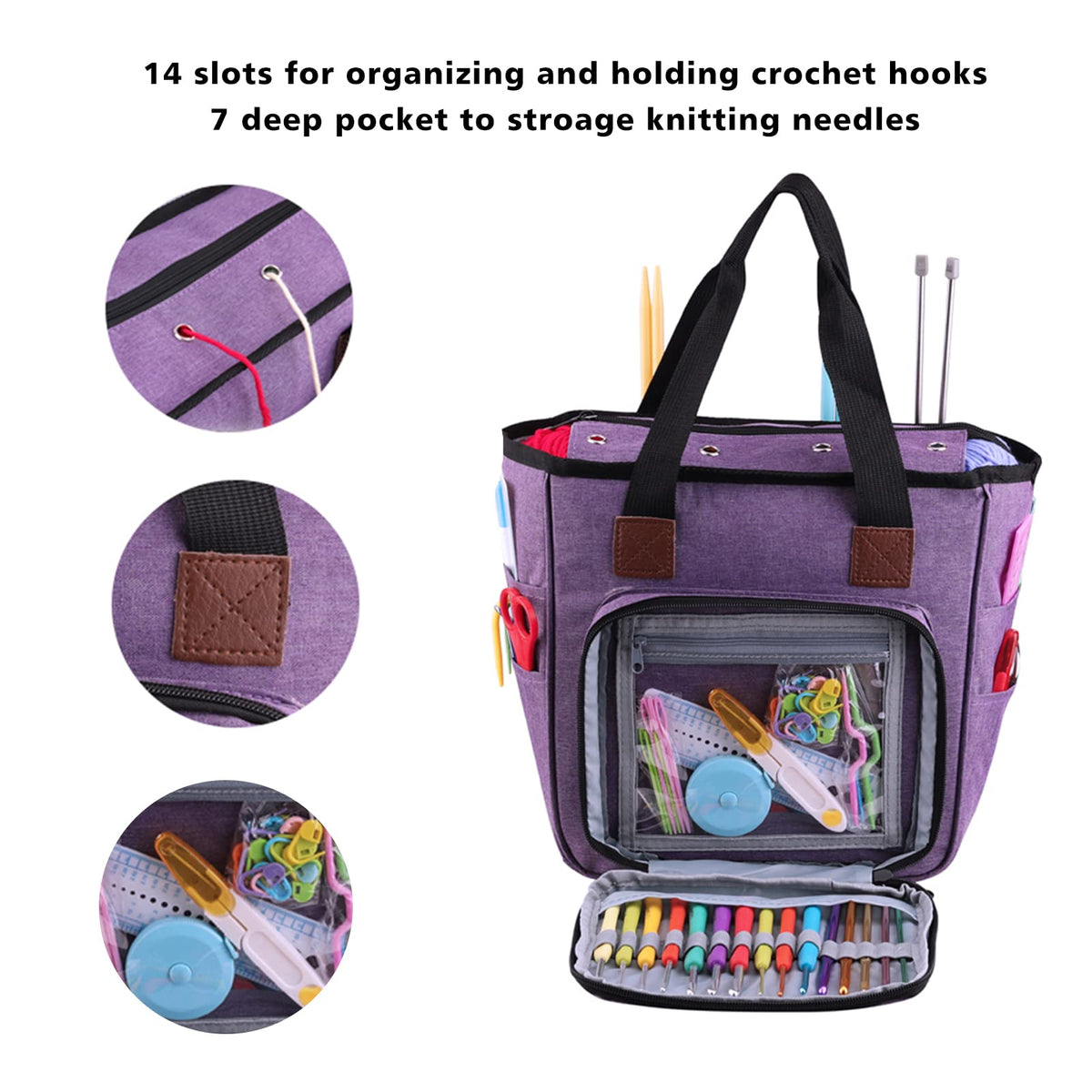 KOKNIT Yarn Storage Containers, Durable Portable Travel Craft Tote Bag with Inner Divider for Yarn