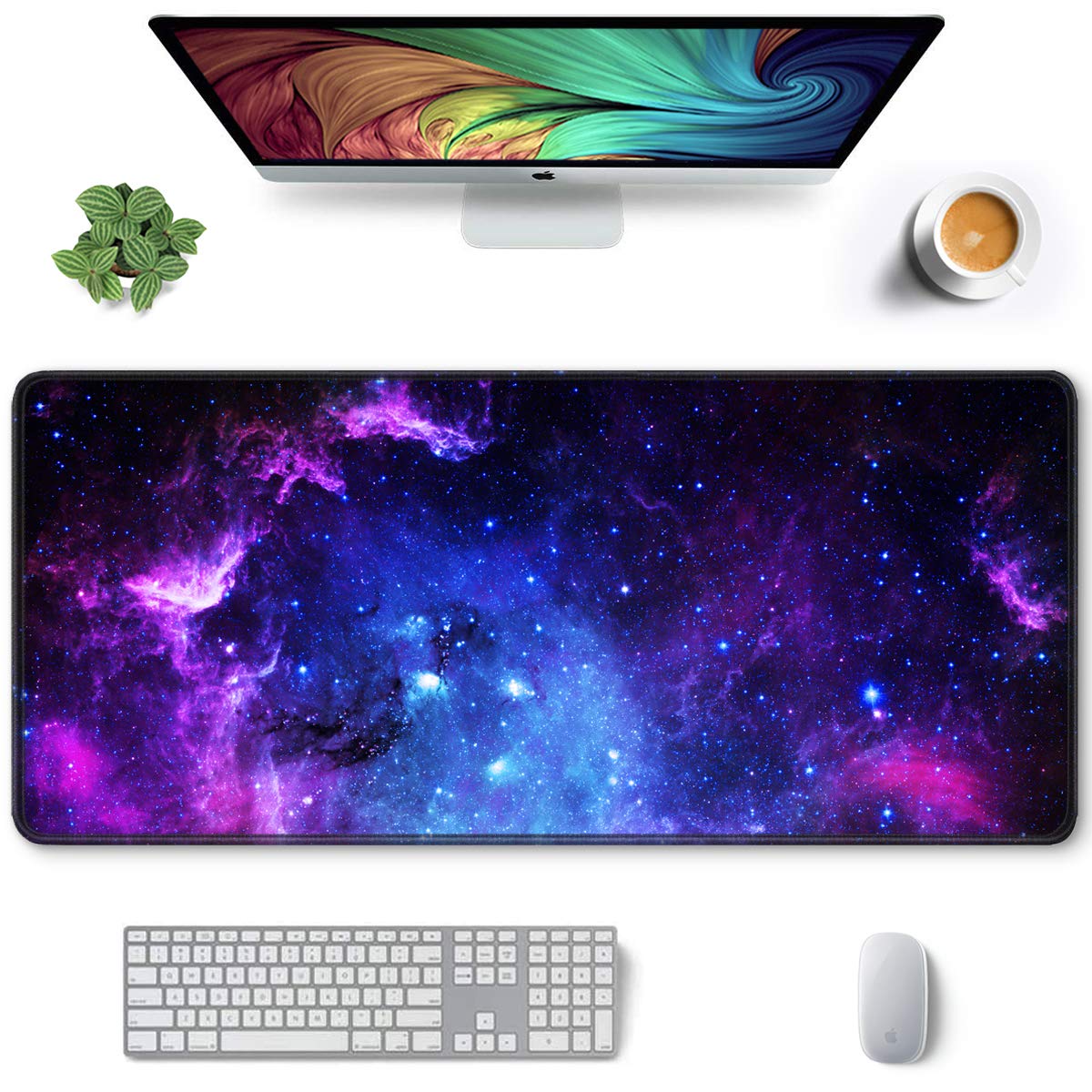 Auhoahsil Large Gaming Mouse Pad, XXL 35.4 x 15.7 in Office Desk Mat,Galaxy