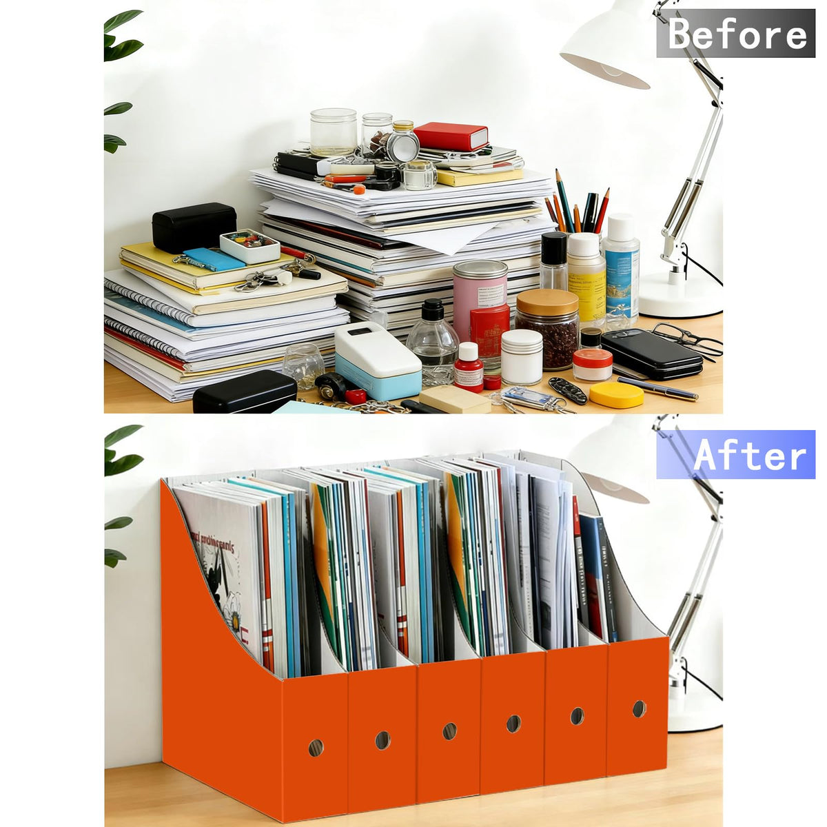 Limitliho 24 Pack Orange-Red Cardboard Magazine Holder for Desk or Shelves