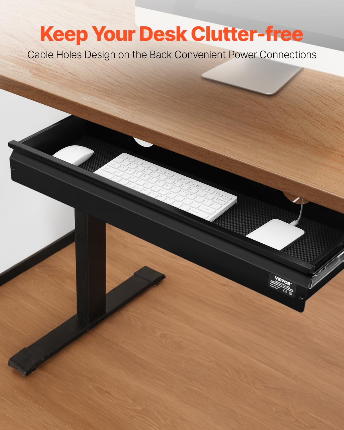 VEVOR Under Desk Drawer Slide Out, 26 inch Under Desk Mounted Pull-out Drawer Attachment, Hidden