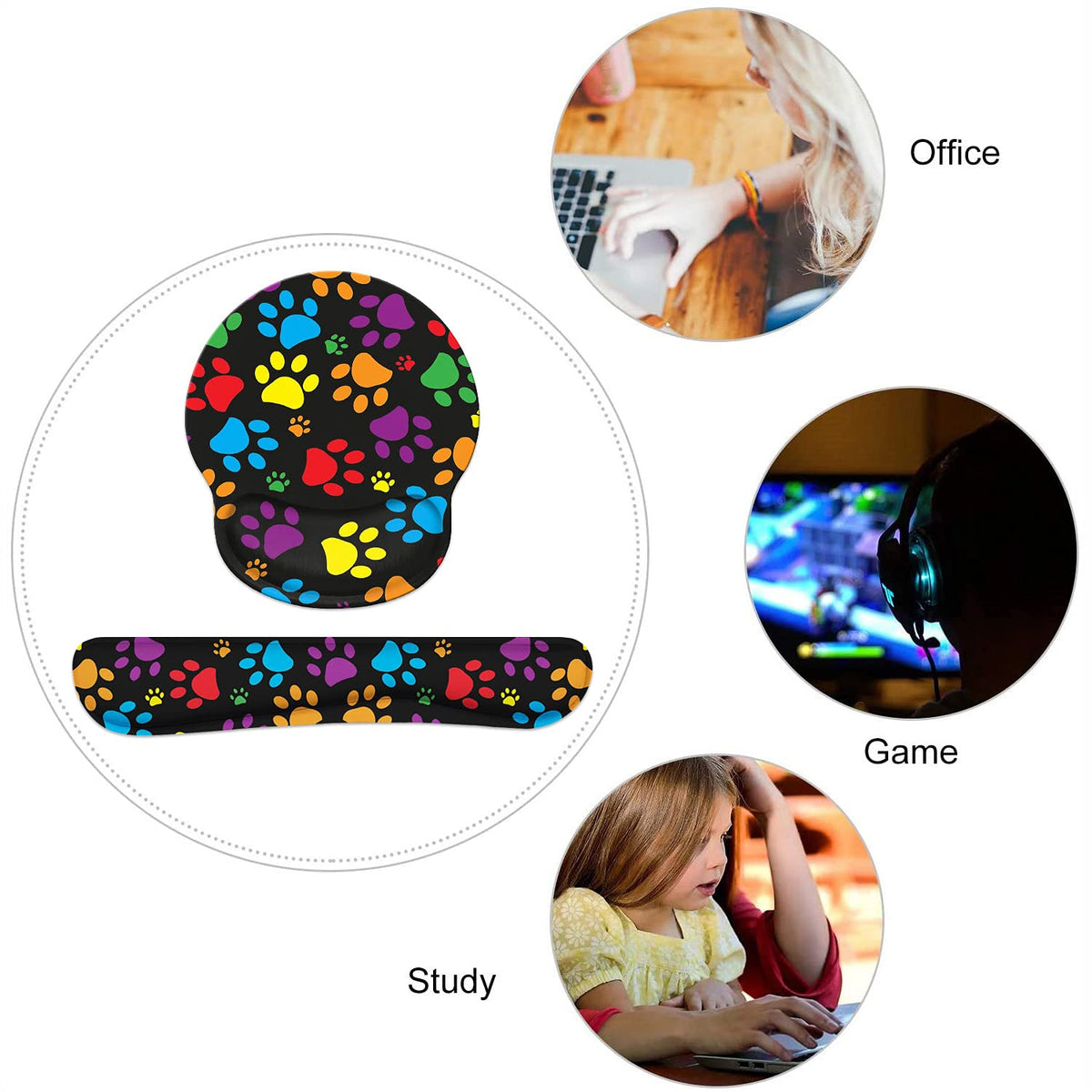 Keyboard Wrist Rest and Mouse Wrist Rest Pad Set with Coasters, Non-Slip Rubber Base Ergonomic
