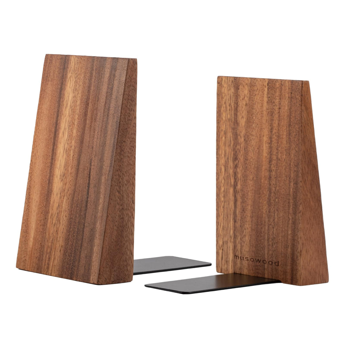 Muso Wood Book Ends, Thickened Wooden Bookends for Heavy Books, Creative Decorative Bookends for