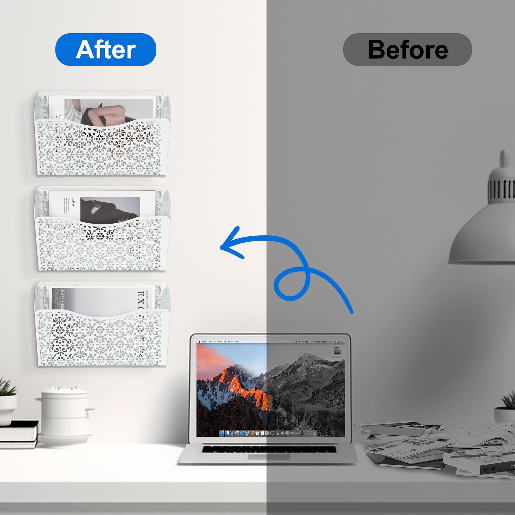 EasyPAG 3 Pack Hollow Design Wall-Mounted File Organizer - Heavy Duty Metal, Vertical Space Saving