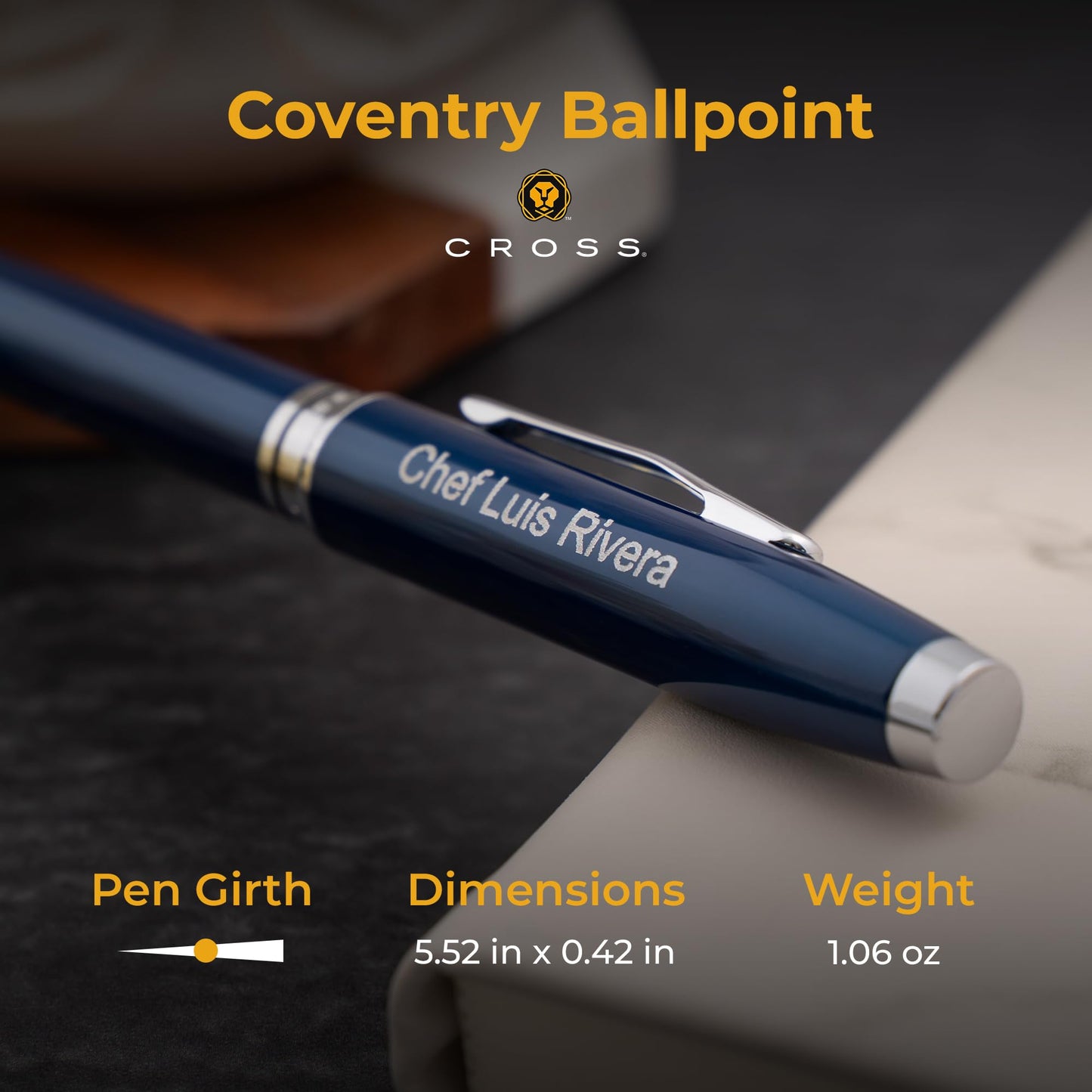 Cross Coventry Personalized Ballpoint Pen in Blue Lacquer with Chrome Trim