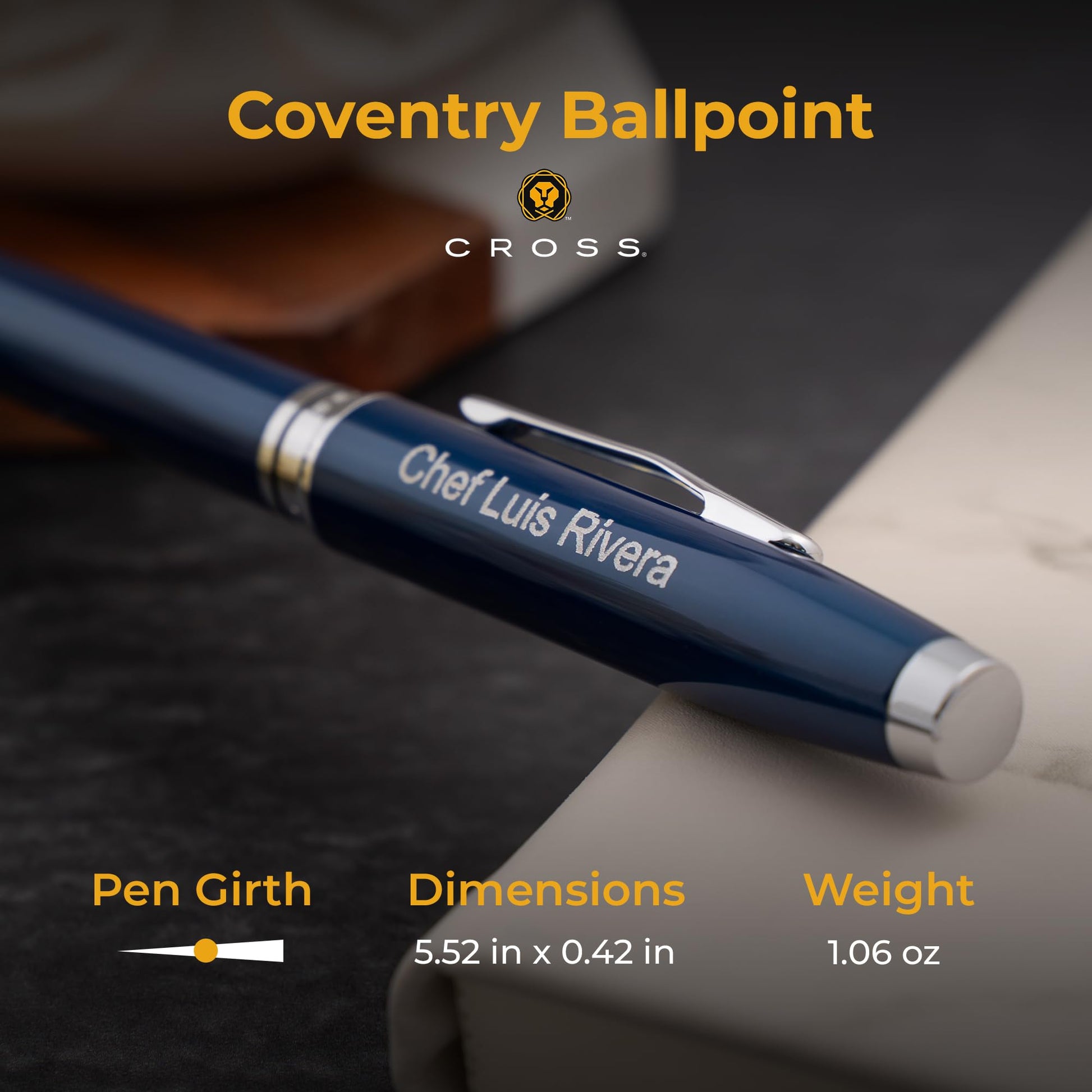 Cross Coventry Personalized Ballpoint Pen in Blue Lacquer with Chrome Trim