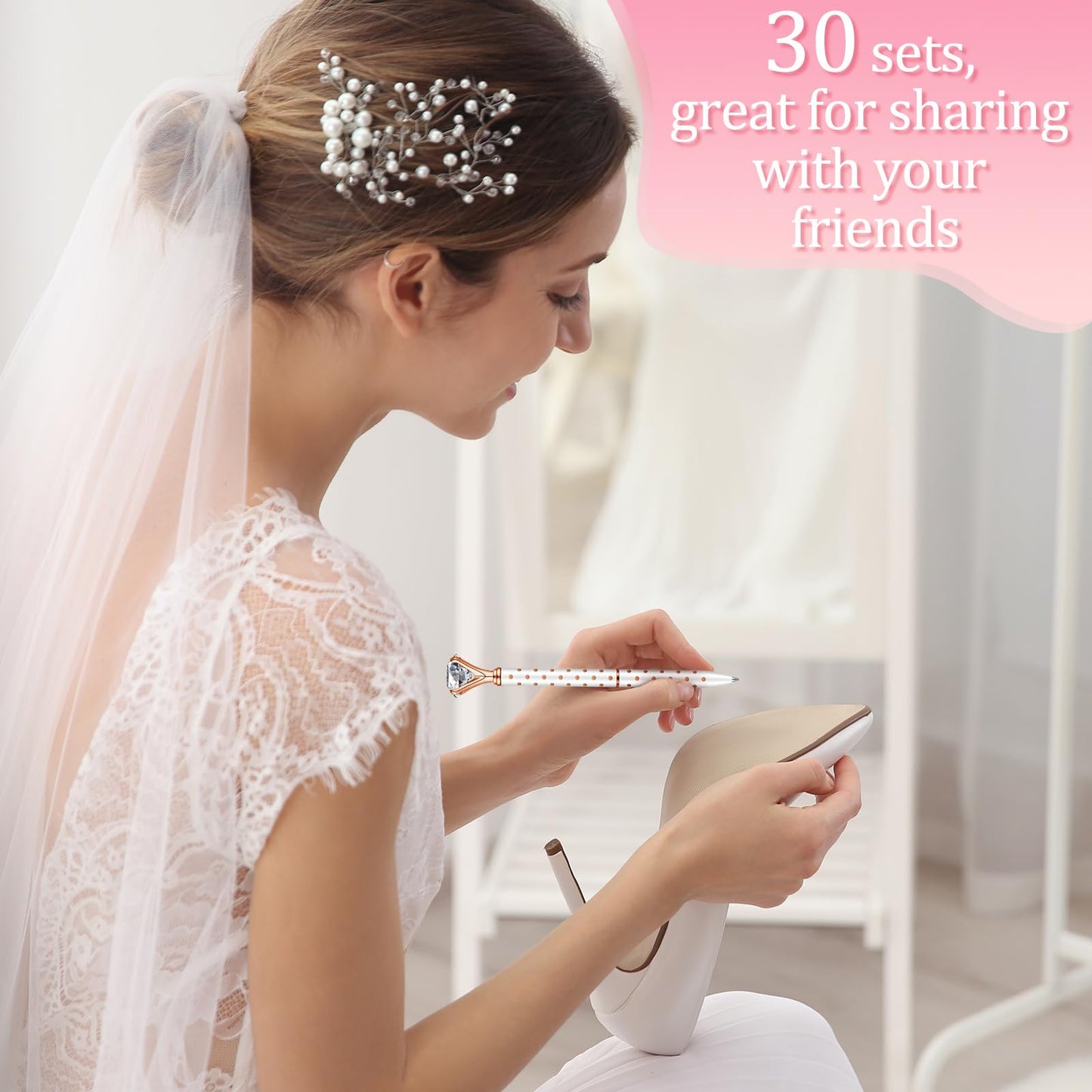 Yeaqee 91 Pcs Bridal Shower Pens Set, Black, White, Rose Gold, Dot Style