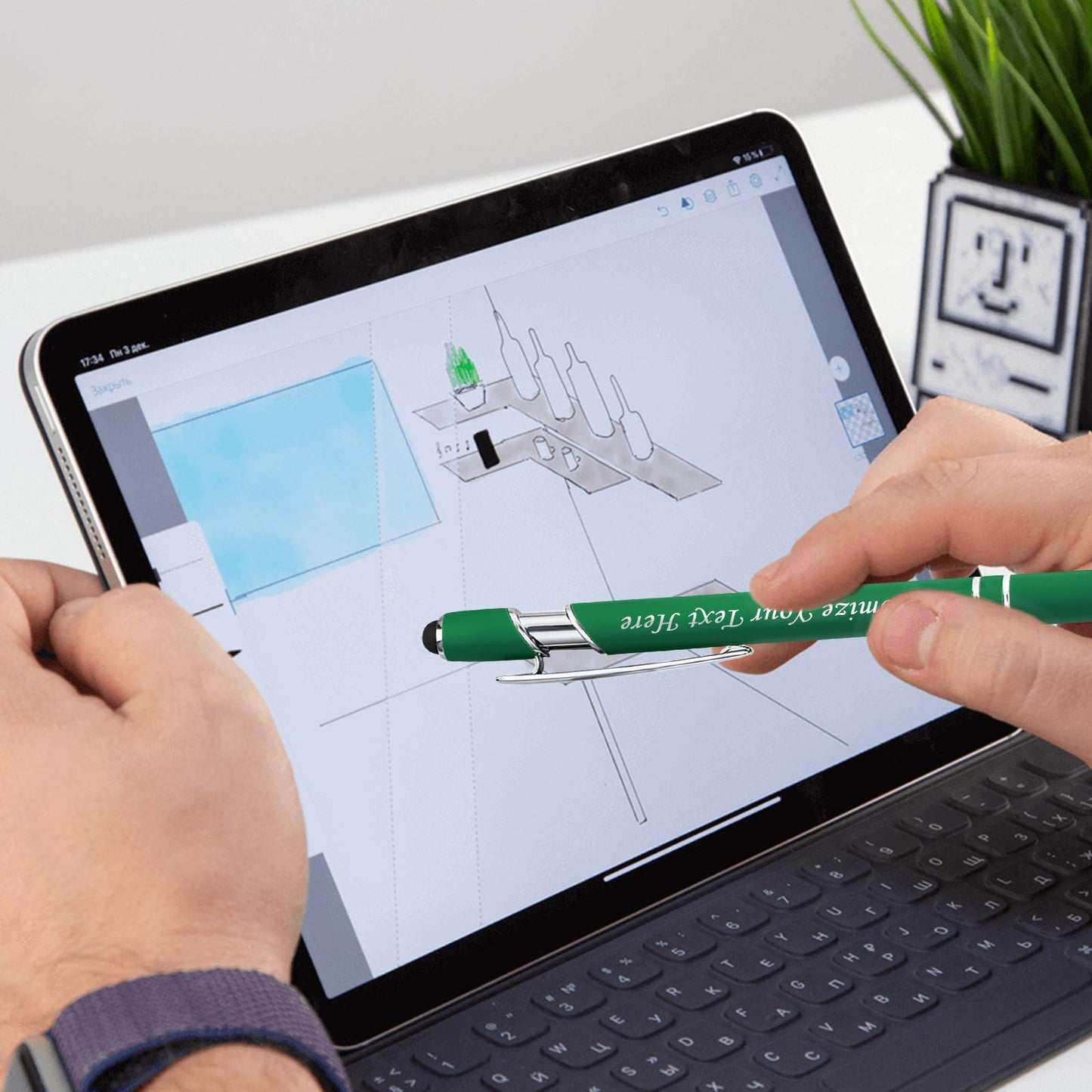 Personalized Pens with Stylus Tip, Custom Engraving Pens 24PCS, Soft Touch Ballpoint Pen, Printed