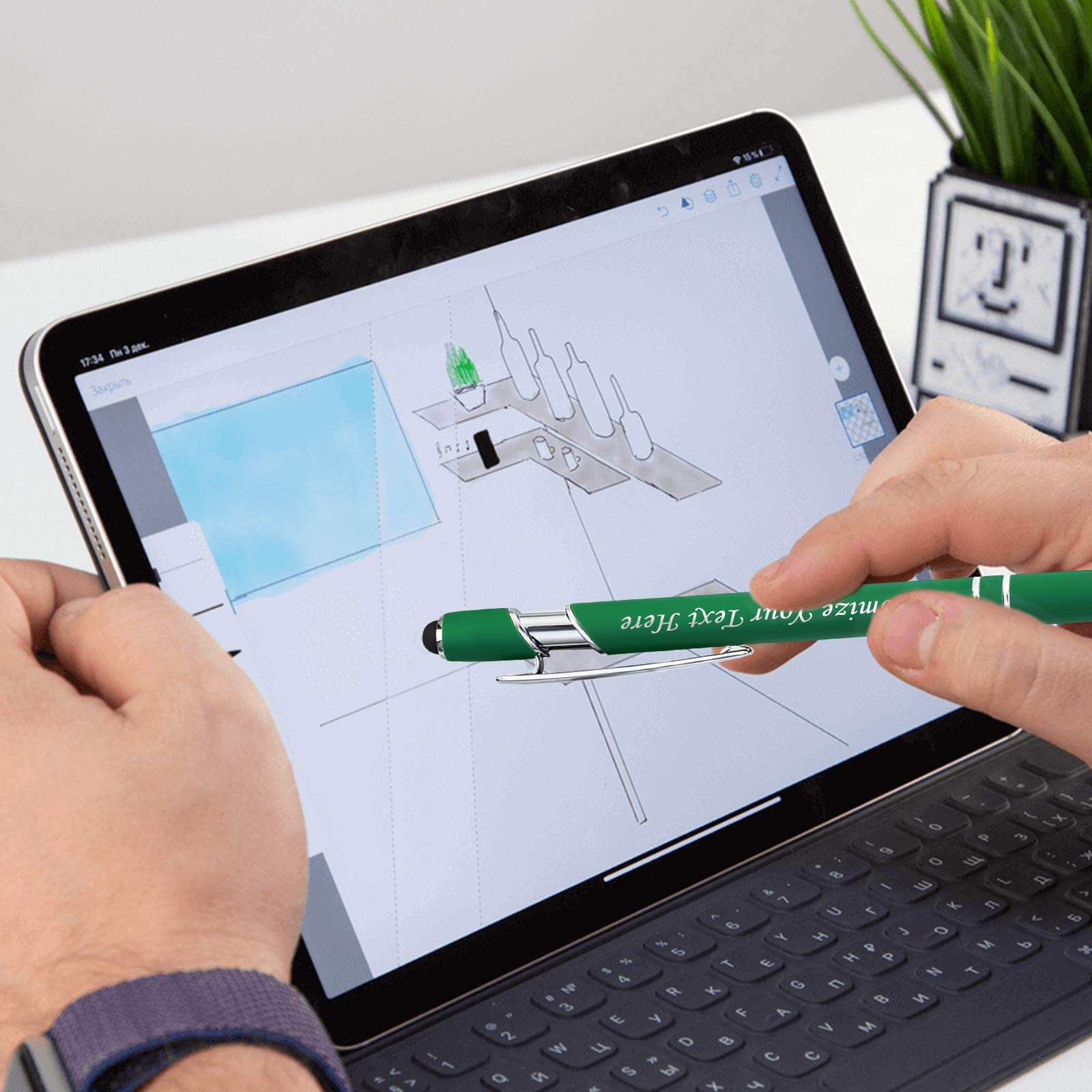Personalized Pens with Stylus Tip, Custom Engraving Pens 24PCS, Soft Touch Ballpoint Pen, Printed