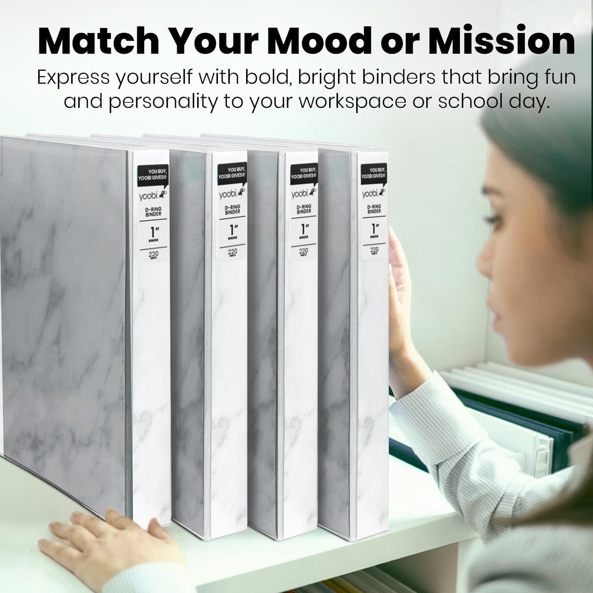 Yoobi 1 Inch Marble Gray 3-Ring Binders, PVC-Free, 220 Sheets, 4-Pack