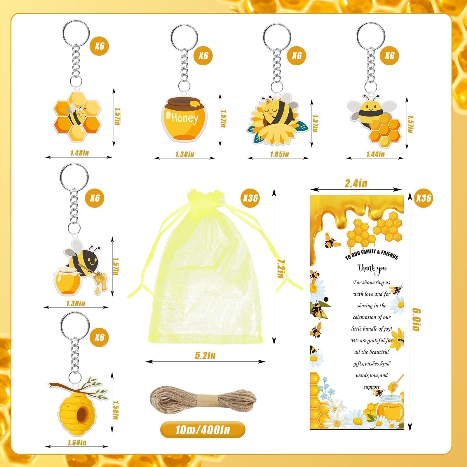 EYNDYN 145 Pieces Bee Baby Shower Favors for Guest Honeycomb Ballpoint Pens and Keychains Gifts