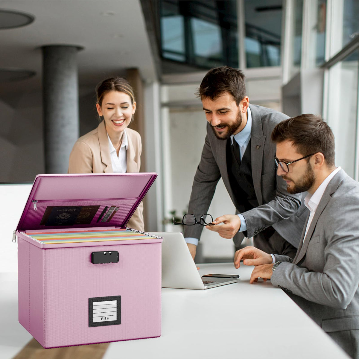 Pink Fire Proof File Box for Documents - Portable Fireproof Document Organizer Box with Handle