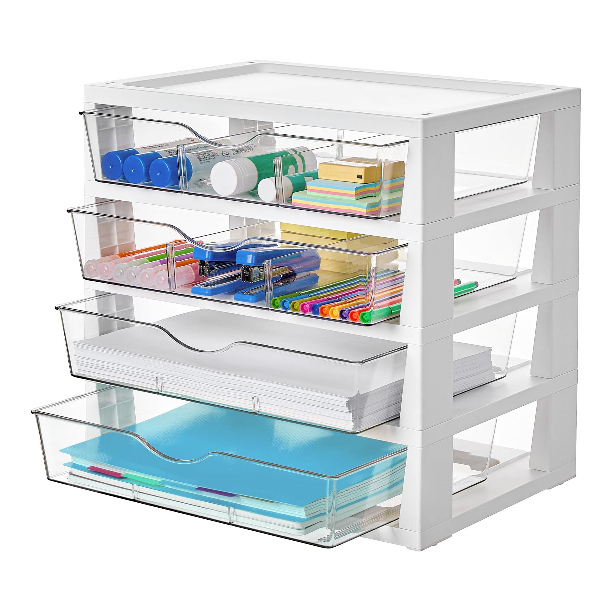 Vtopmart Clear Desktop Organizer, 4-Tier Drawer Storage with Dividers