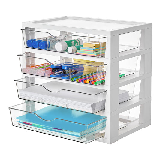Vtopmart Clear Desktop Organizer, 4-Tier Drawer Storage with Dividers