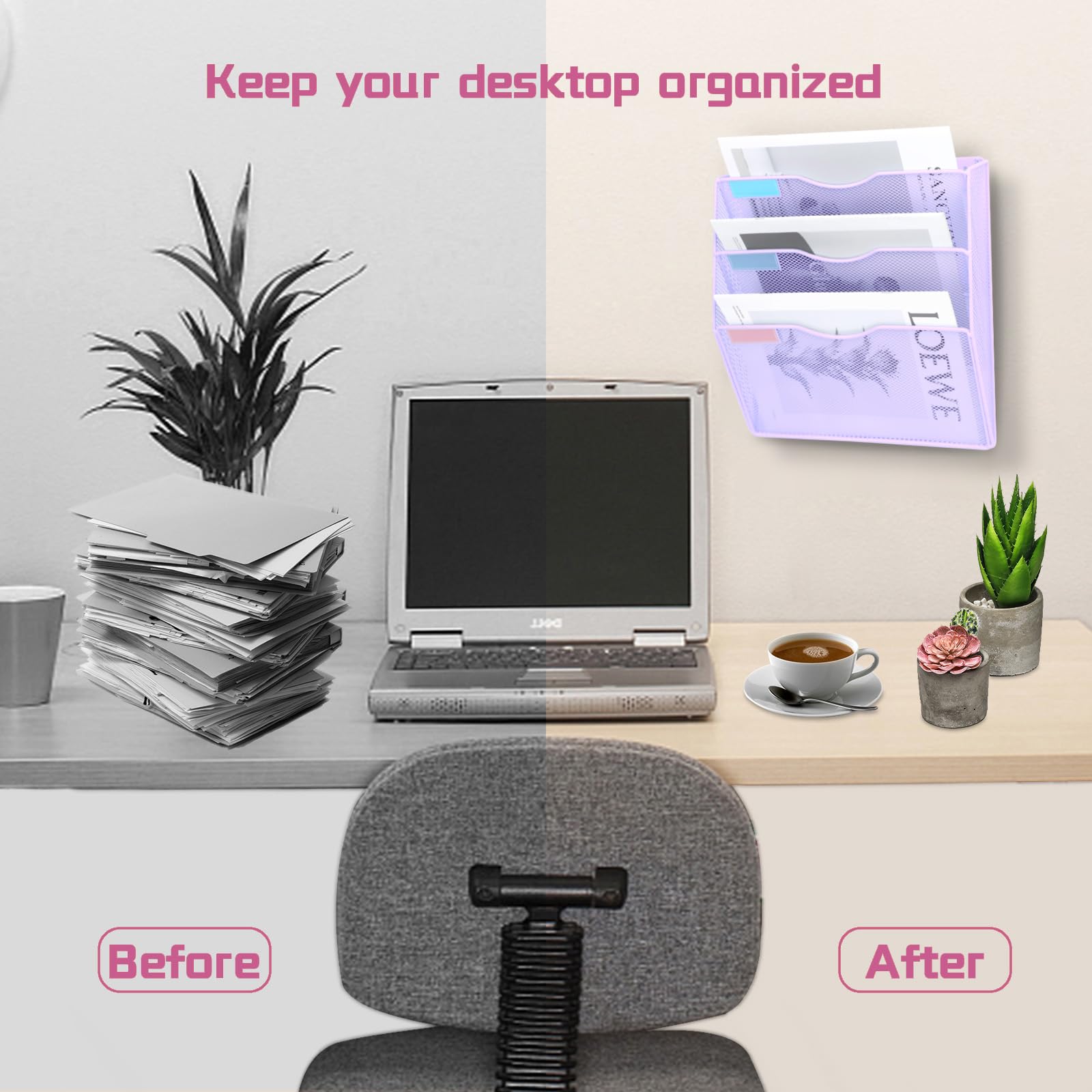 ideallife 3 Pockets Mesh Wall File Holder Organizer Office Hanging File Folder Magazine Rack