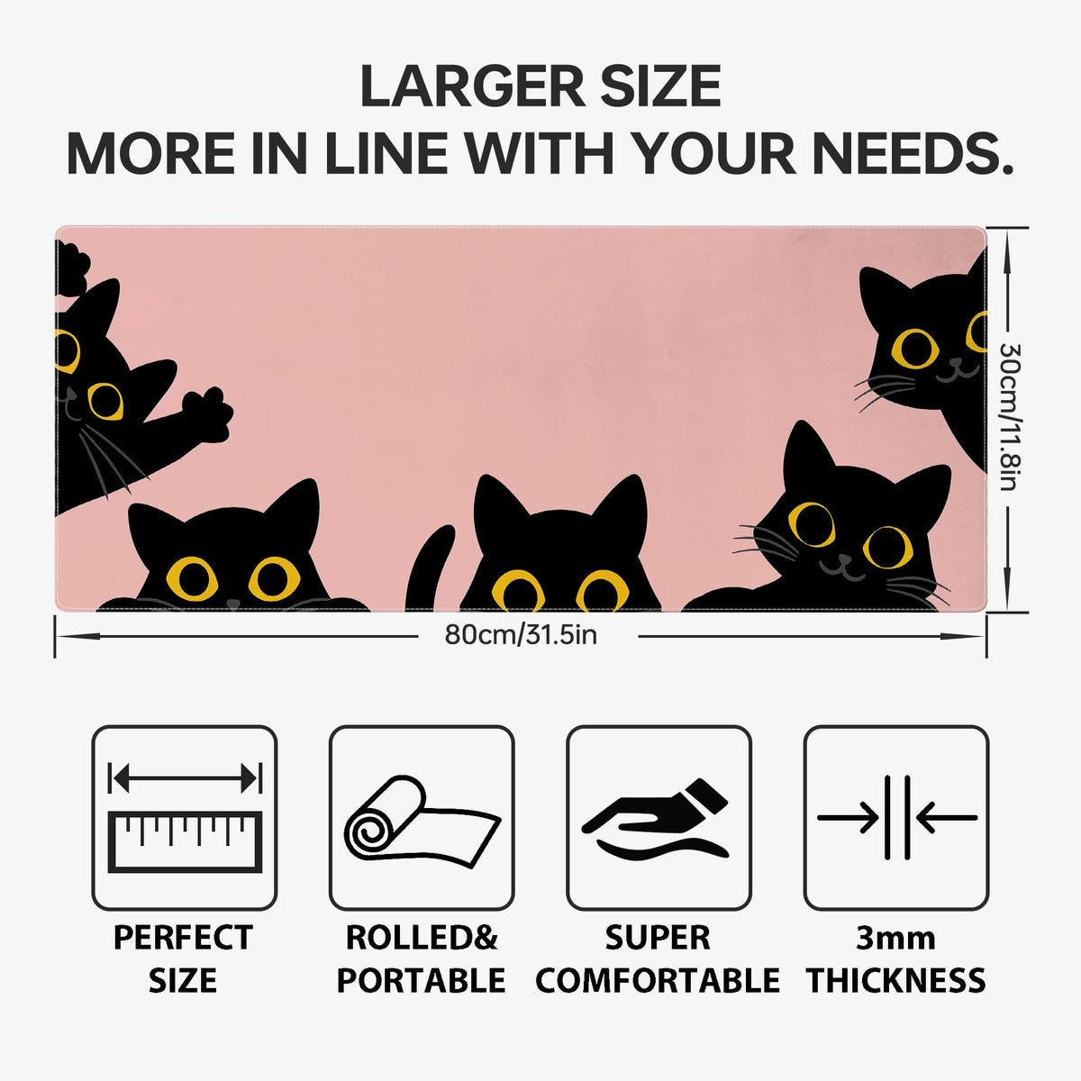 Pink Cute Cat Mouse Pad for Desk,Kawaii Mouse Pad 31.5 X 11.8 in Mouse Mat Desk Pad,Extended