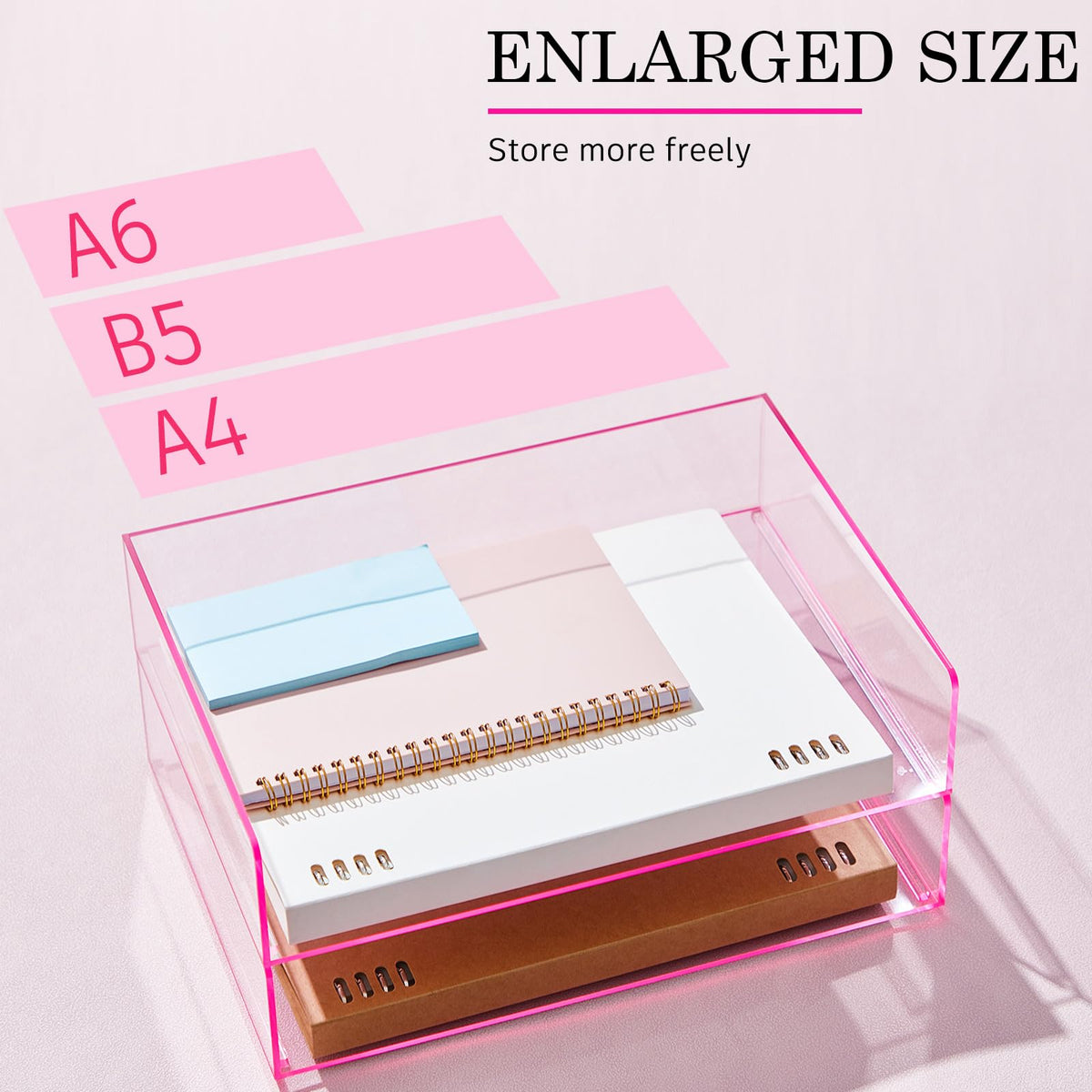 Harloon 4 Tier Paper Organizer Letter Tray Pink Acrylic Desk File Organizer Heavy Duty Stackable
