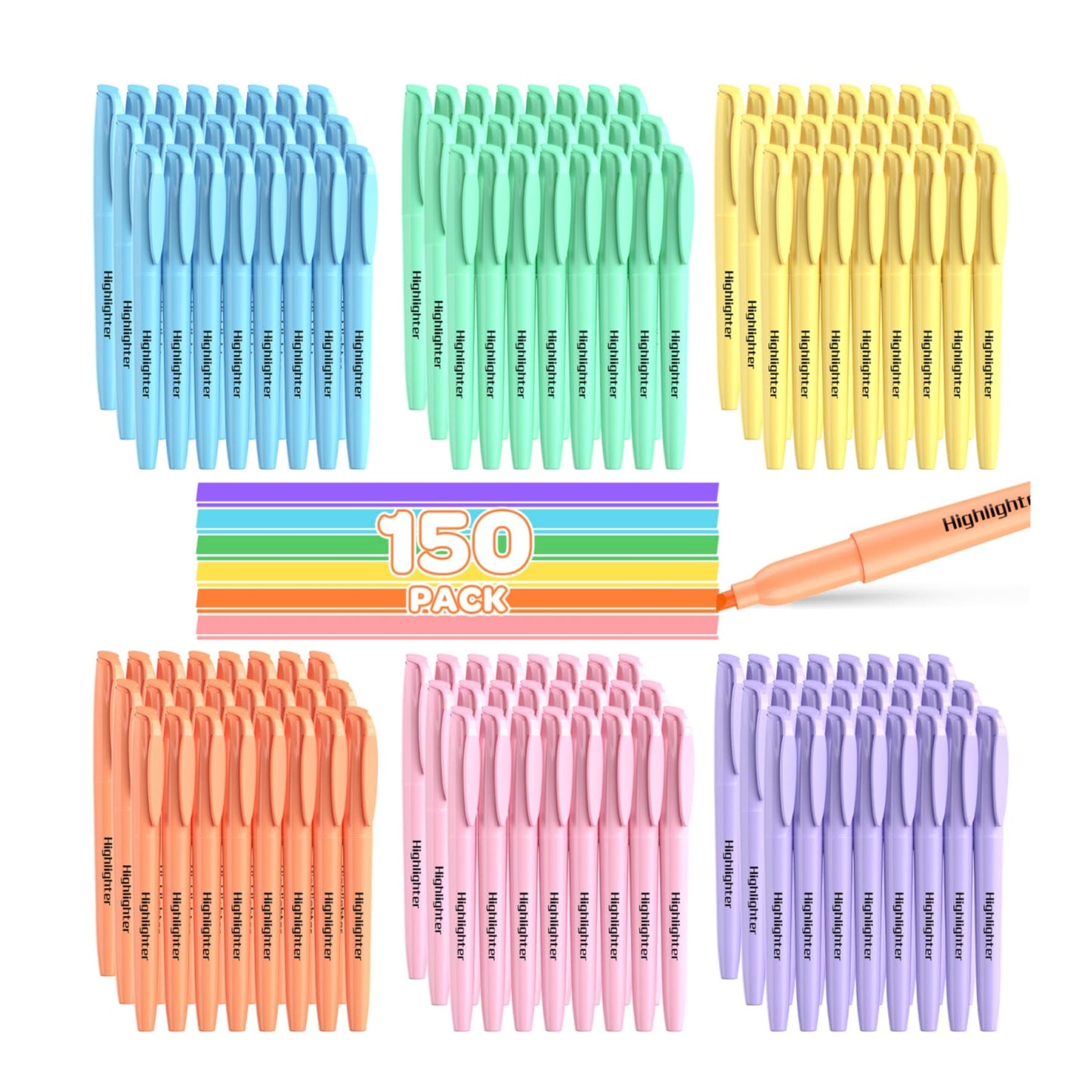 JSDOOGOO 150 Pack Pastel Highlighters Assorted Colors Bulk - Chisel Tip No Bleed Dry-Quickly