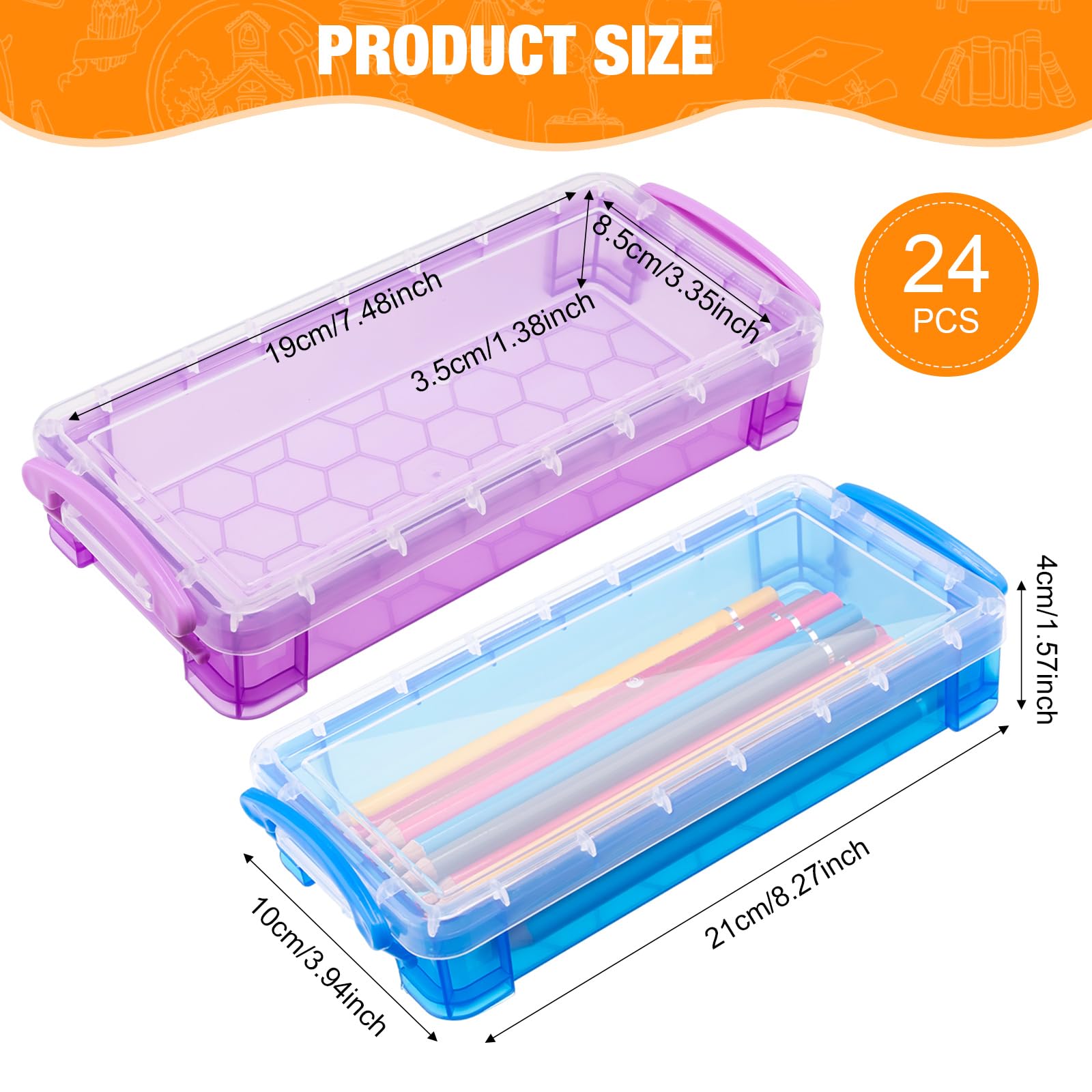 Gueevin 24 Pcs Pencil Box Clear Plastic Pencil Case, Fresh Color