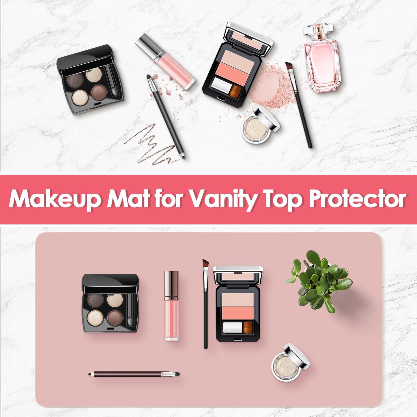 Makeup Mat for Vanity to Protect Desk Top, 31.5x15.7in, Pink and Silver
