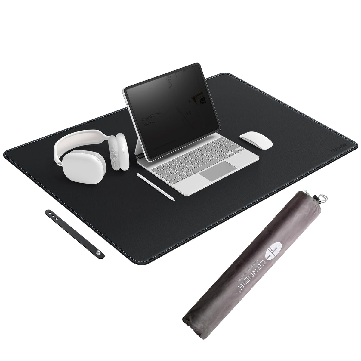 CENNBIE Leather Desk Mat Large, 43.6" x 23.6" Extended Mouse Pad (Black)