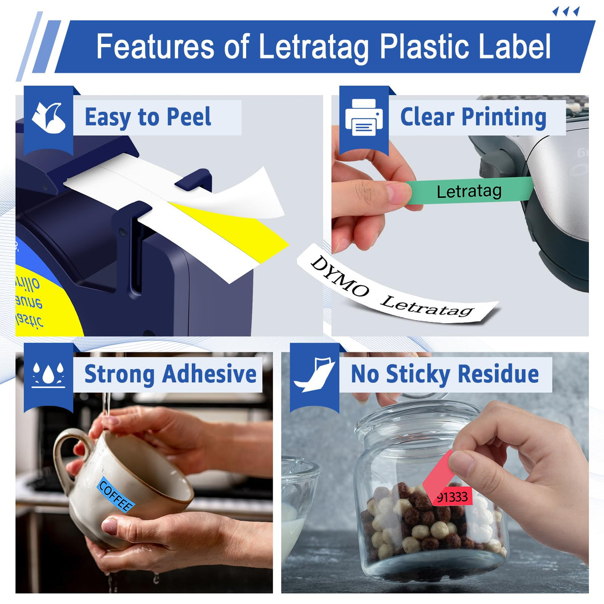 USUPERINK 6 Pack Plastic Letra Tag Label Tape Black on Clear/White/Yellow/Red/Green/Blue Compatible