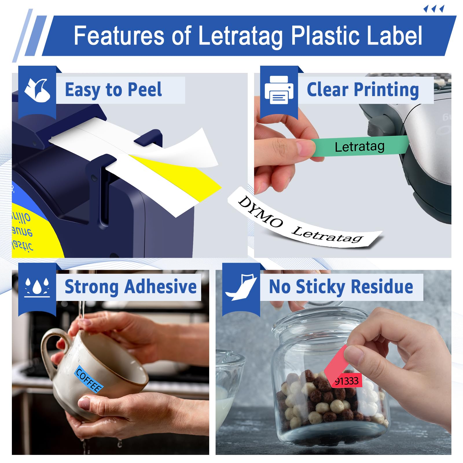 USUPERINK 6 Pack Plastic Letra Tag Label Tape Black on Clear/White/Yellow/Red/Green/Blue Compatible